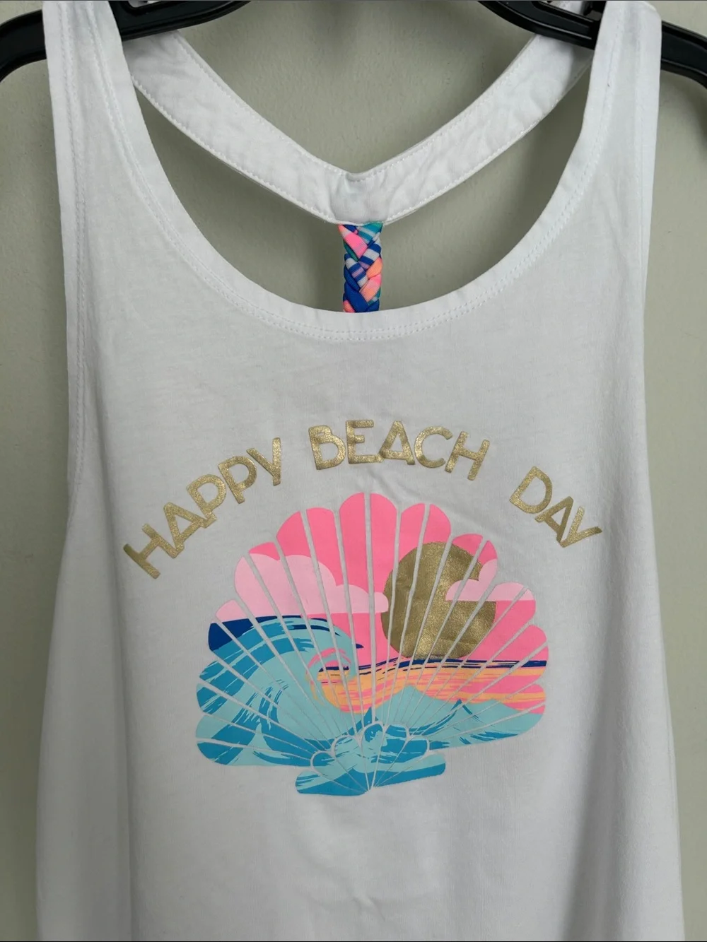 Cat & Jack White Girls Tank Dress with Pink Blue Shell Graphic
